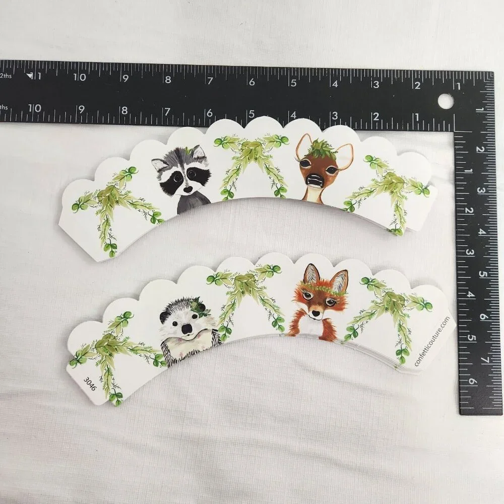 Cupcake Wrapper Skirts Woodland Creatures Reversible 35 Count Racoon Deer Fox